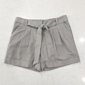 Ann Taylor Women Linen Blend Striped High Rise Shorts Pleated Tie Front Belt 6